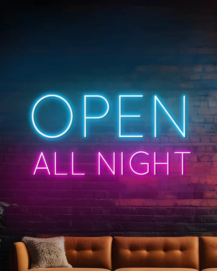 Open All Night LED Neon Sign Light