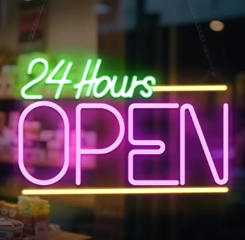 24 Hours Open - Neon Sign