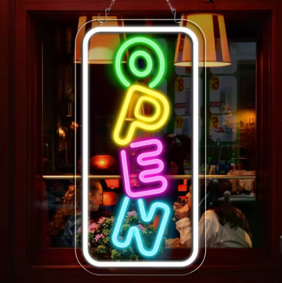 Colorful Vertical Open - Neon Sign