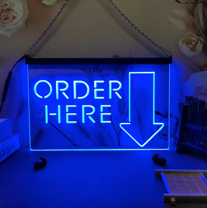Blue Order Here - Neon Sign