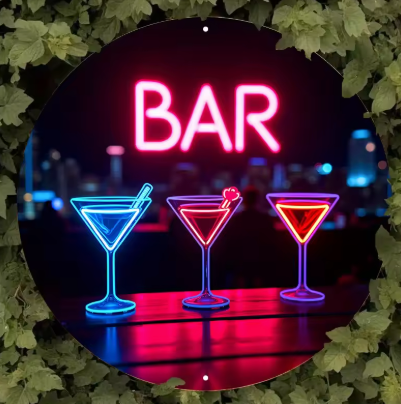 Bar with Glasses - Neon Sign