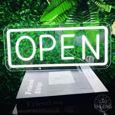 White Outlined Open - Neon Sign