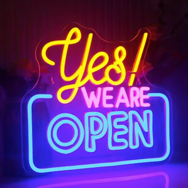 Yes! We Are Open Yellow/Purple/Blue - Neon Sign